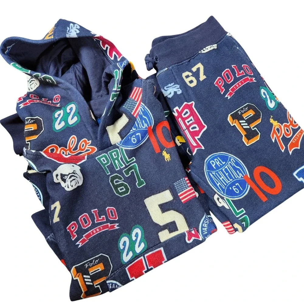 Polo‎ Ralph Lauren Toddler Boys Navy Varsity Multi-Logo Hoodie & Jogger Set 5T